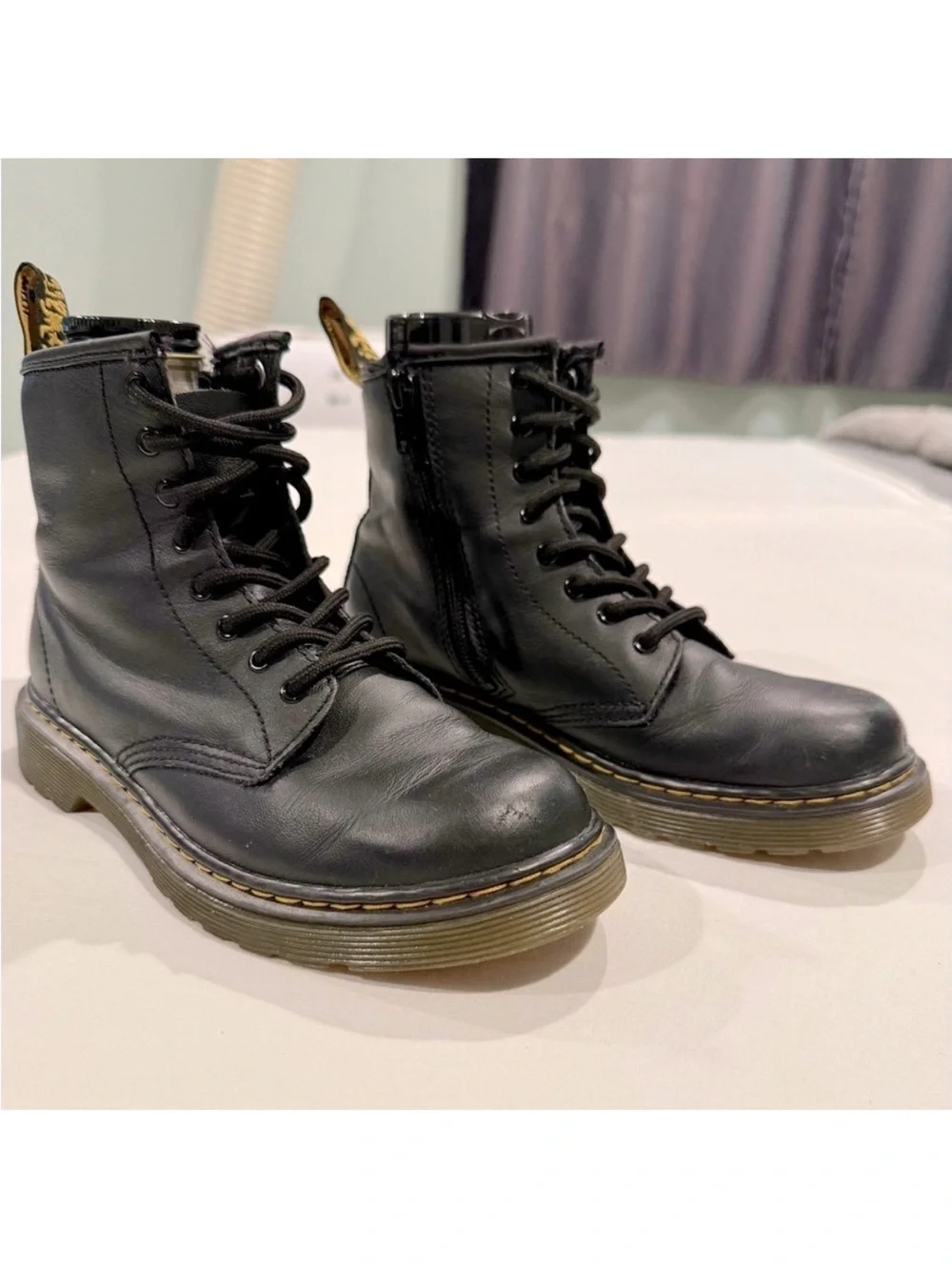 Dr. Martens 1460J Boots Girls 3 Boys Black Leather Docs Side Zip Punk Combat